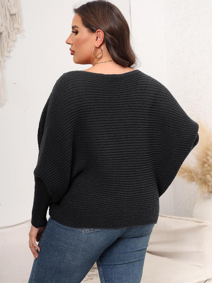 Full Size Boat Neck Batwing Sleeve Sweater.