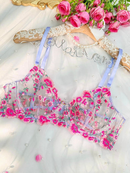 Fantasy Pink Bloom Embroidery Lingerie Set - Love Salve 