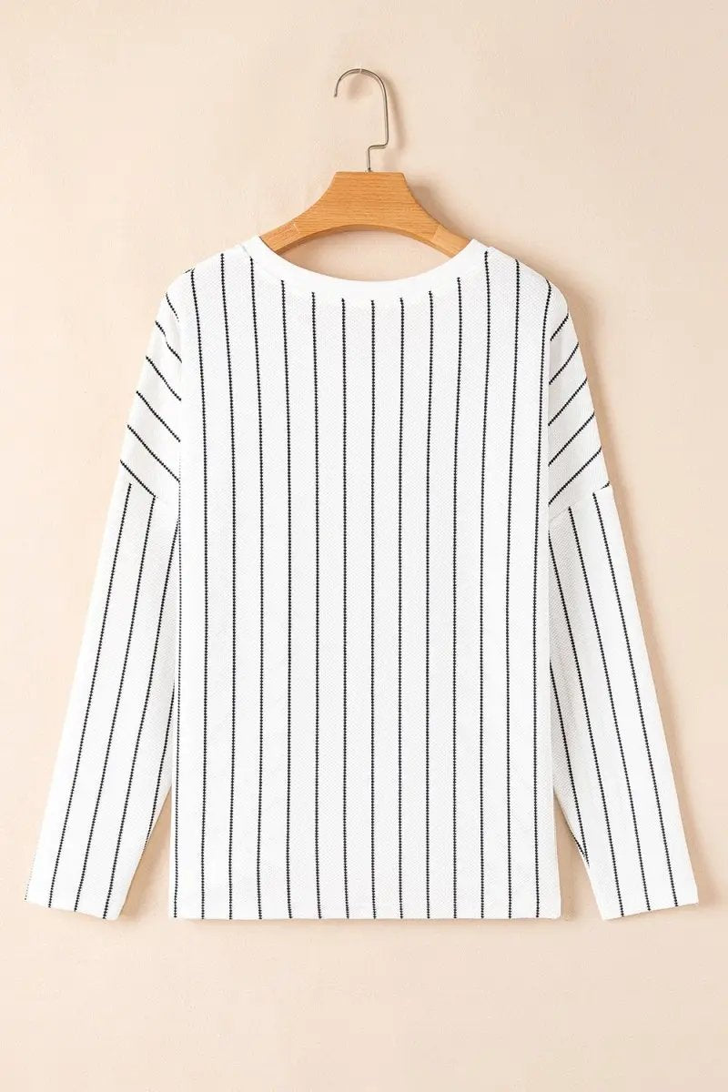Fashionable Striped V-Neck Long Sleeve Blouse for Women - Love Salve 
