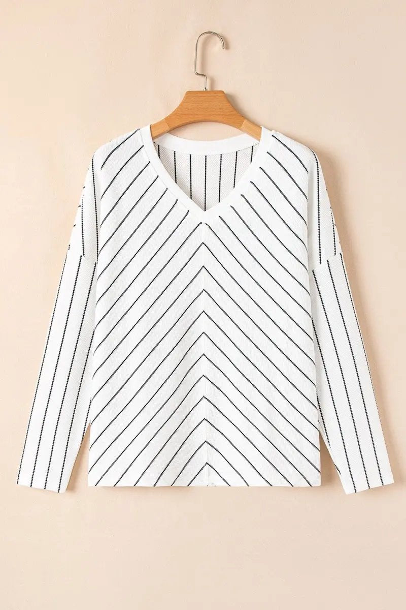 Fashionable Striped V-Neck Long Sleeve Blouse for Women - Love Salve 