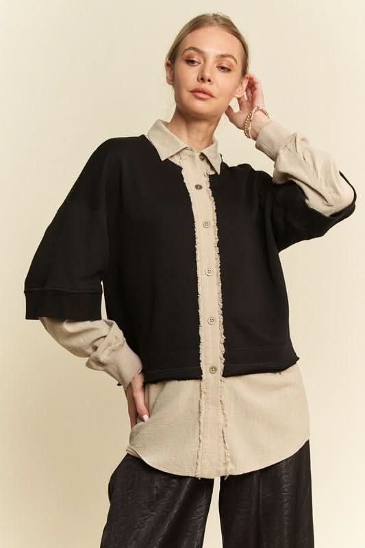 Faux Layered French Terry Contrast Top by Davi & Dani - Love Salve 