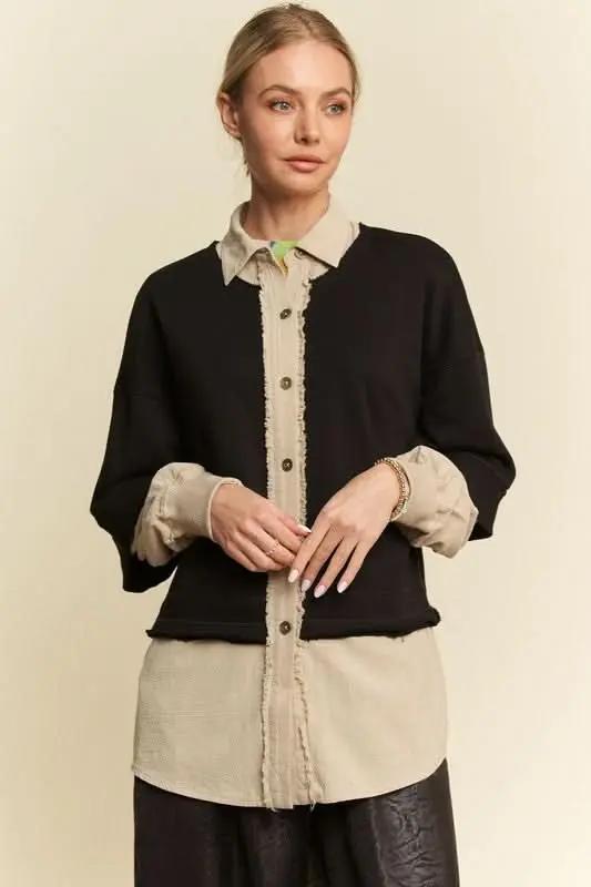 Faux Layered French Terry Contrast Top by Davi & Dani - Love Salve 