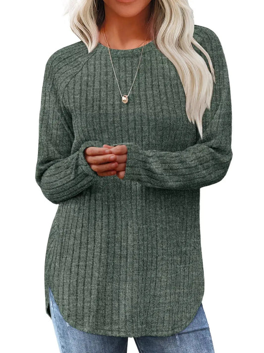 Ribbed Knit Long Sleeve T-Shirt Simply Love