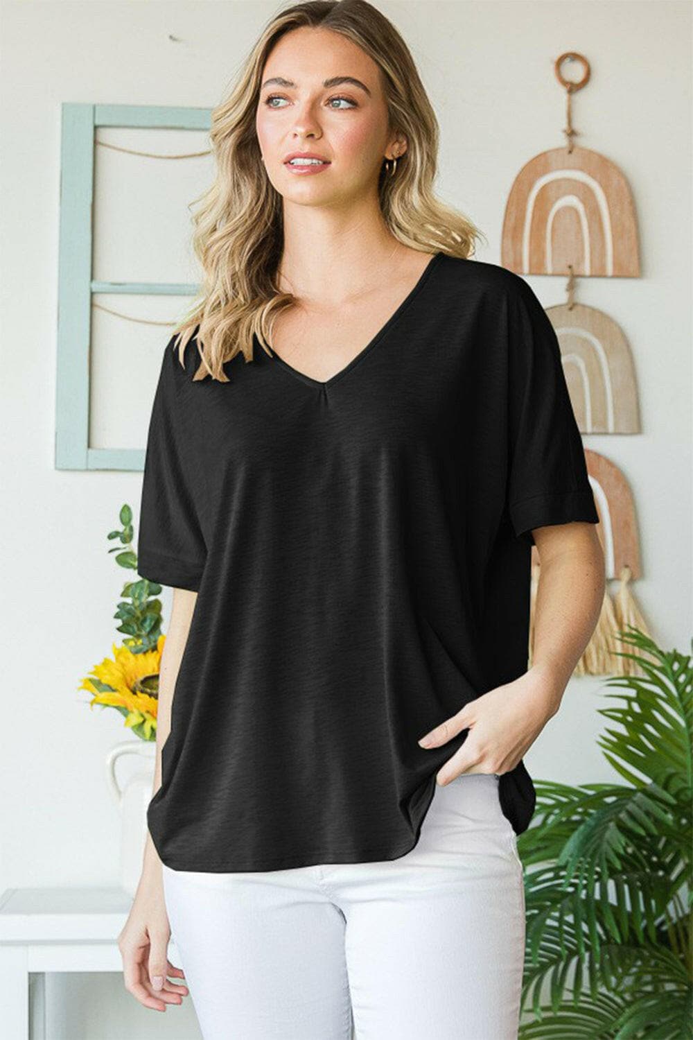 Heimish Full Size V-Neck Short Sleeve T-Shirt.