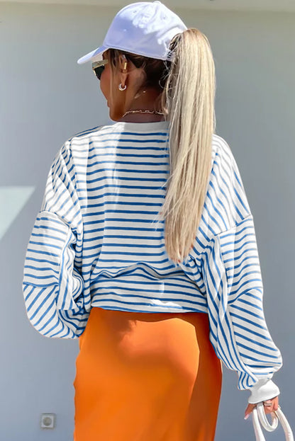 Chic blue striped oversized sweatshirt