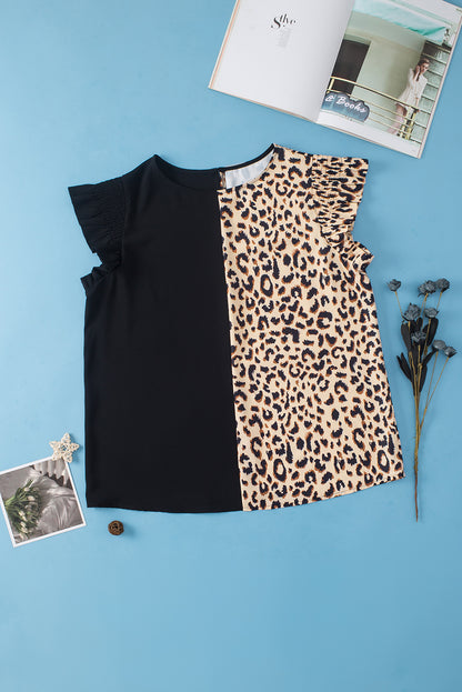 Chic black leopard flutter sleeve plus size top