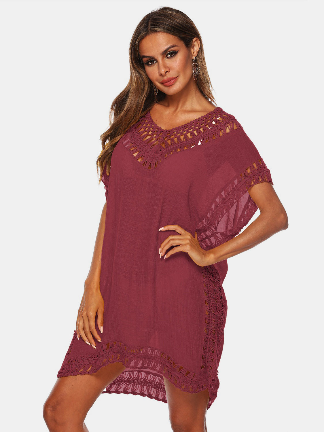 Cutout V-Neck Short Sleeve Cover-Up Coco’s Tee Boutique
