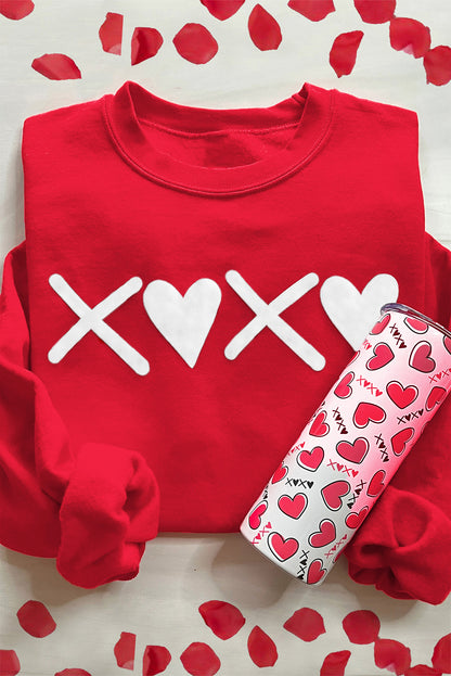 Chic red heart sweatshirt with XOXO print for Valentine's Day