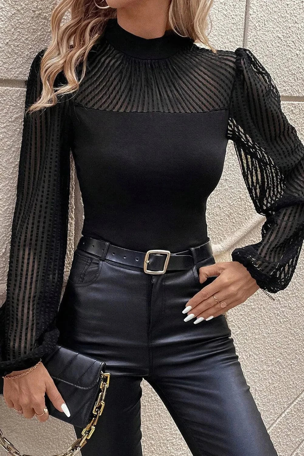 Chic semi-sheer long sleeve top