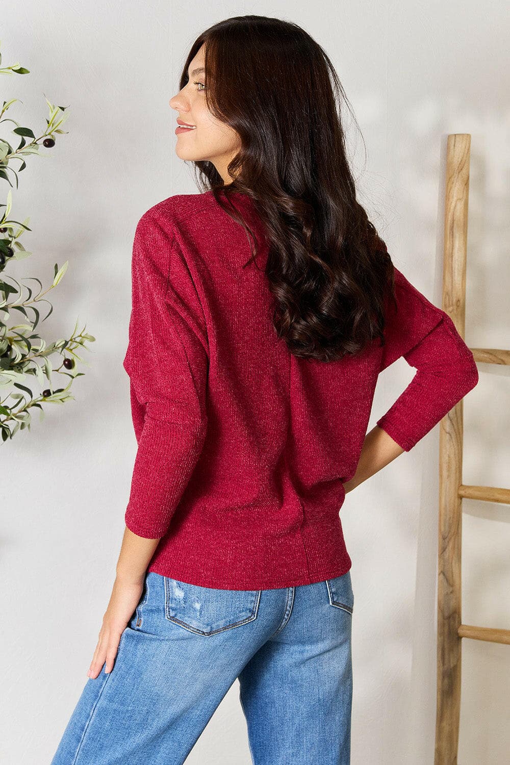 BOMBOM Drop Shoulder Long Sleeve Blouse.