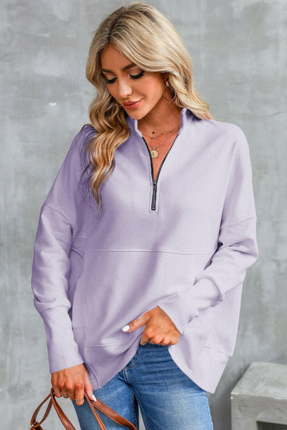 Half Zip Pocketed Dropped Shoulder Sweatshirt.