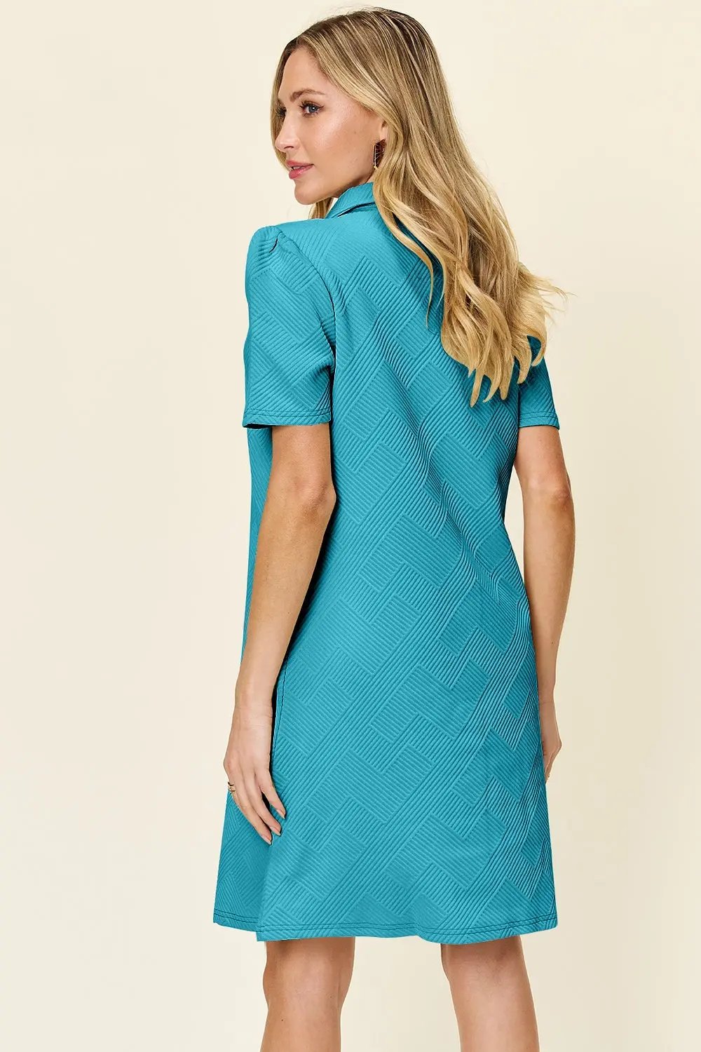 Double Take Full Size Texture Collared Neck Short Sleeve Dress - Love Salve