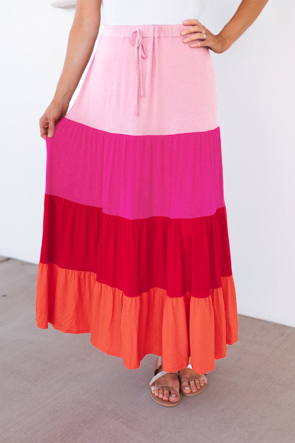 Color Block Tiered Maxi Skirt.