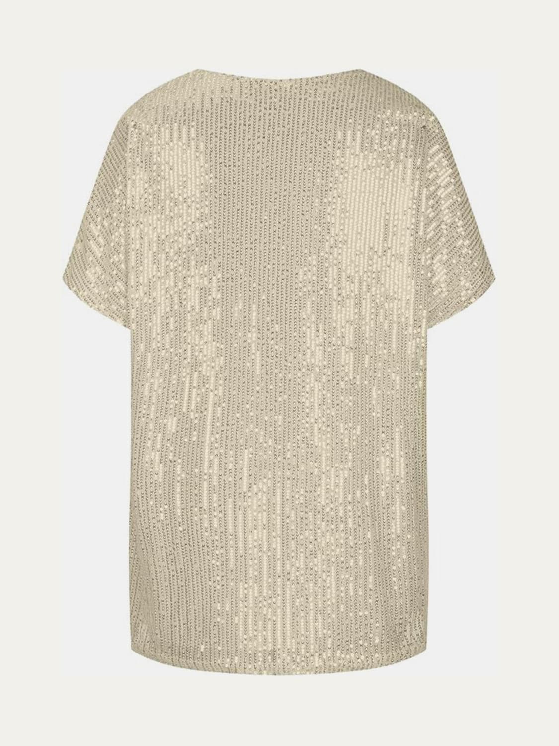 Full Size Sequin V-Neck Short Sleeve Top.