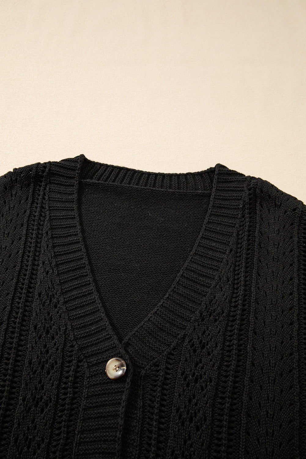 Chic Black Open Knit Drop Shoulder Cardigan Sweater