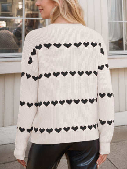 Cozy heart-patterned long sleeve sweater