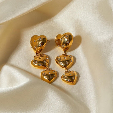 Rhinestone Stainless Steel Heart Earrings.