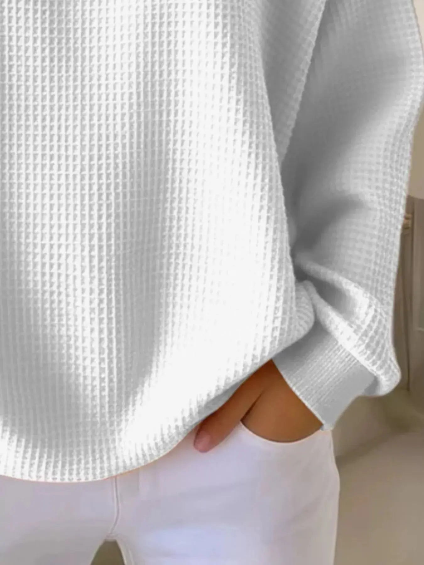 Full Size Casual Waffle Knit Button Detail Pullover Plus Size Simply Love