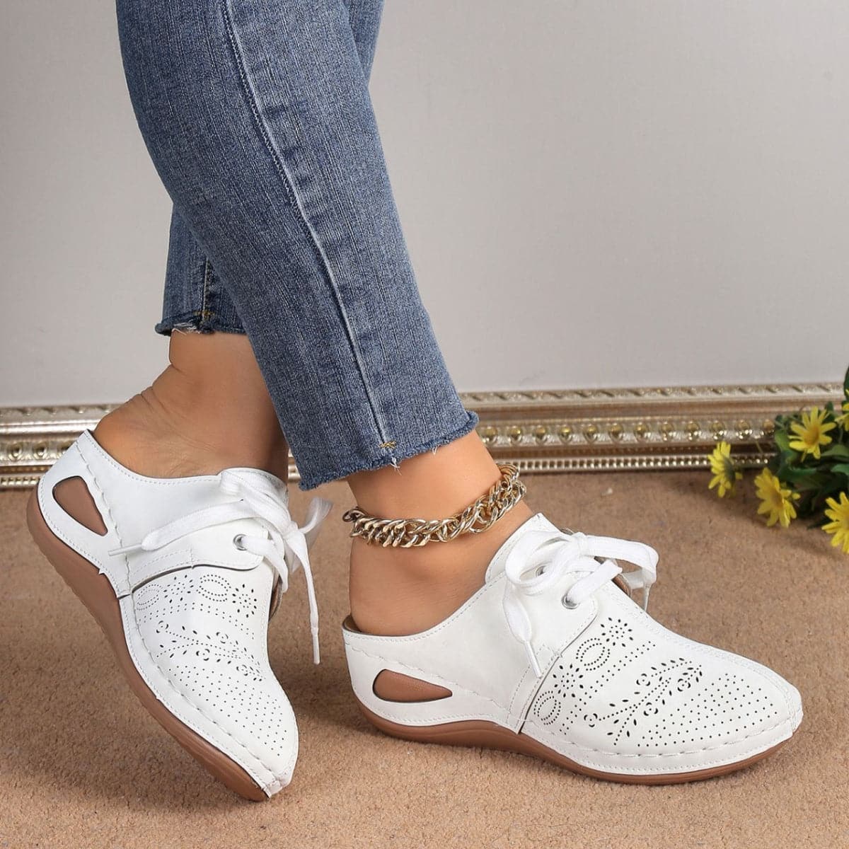 Lace-Up Round Toe Wedge Sandals.