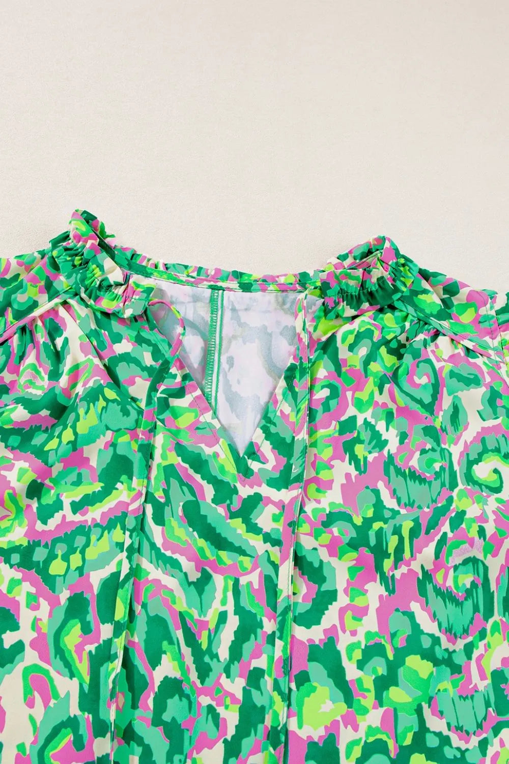 Abstract Print Ruffled Trim Tie Neck Top - Product image 9 by Simply Love