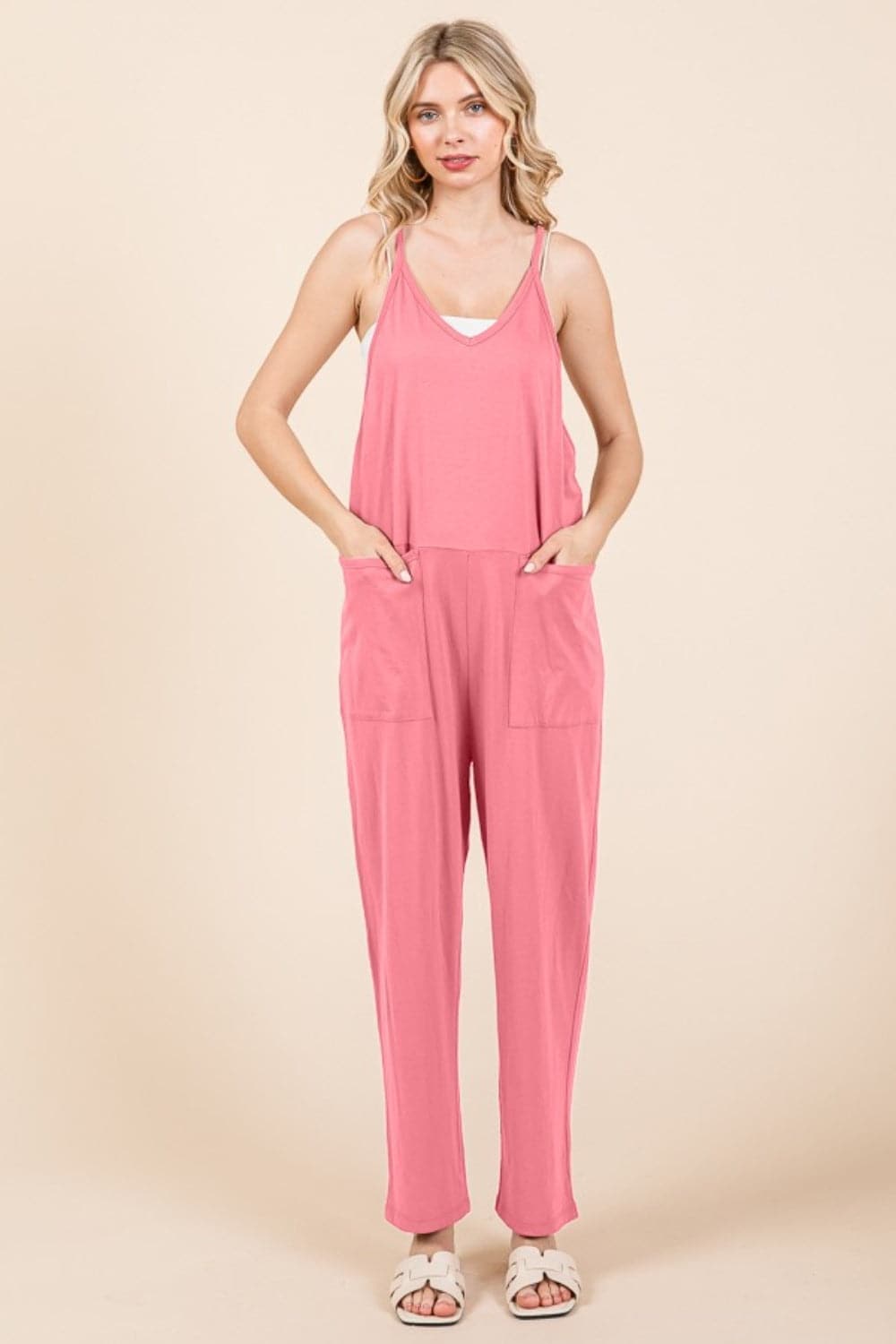 Culture Code Full Size Sleeveless Jumpsuit with Pockets.