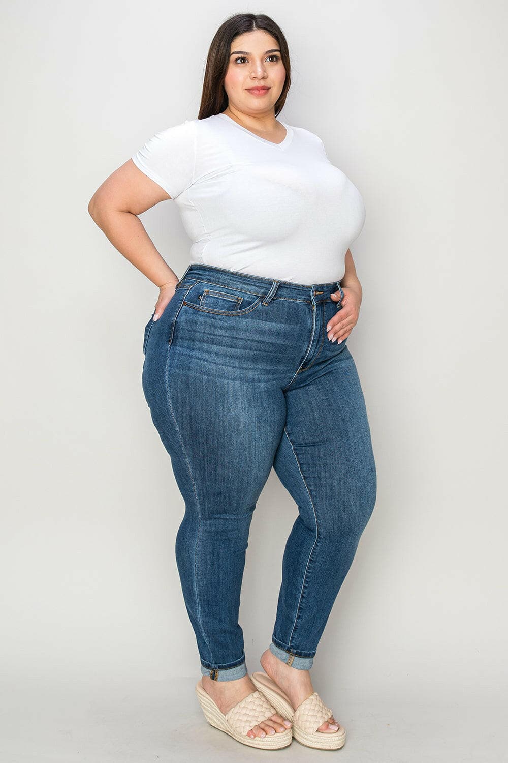 Judy Blue Full Size Cuffed Hem Low Waist Skinny Jeans.