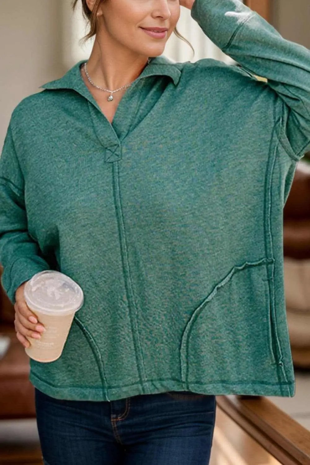 Stylish collared sweatshirt with pockets - Love Salve 