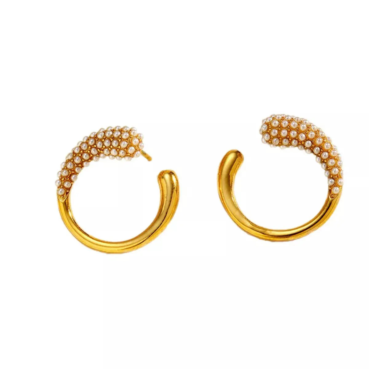 Gold Plated Synthetic Pearl Accented C Hoop Earrings Stainless Steel Simply Love