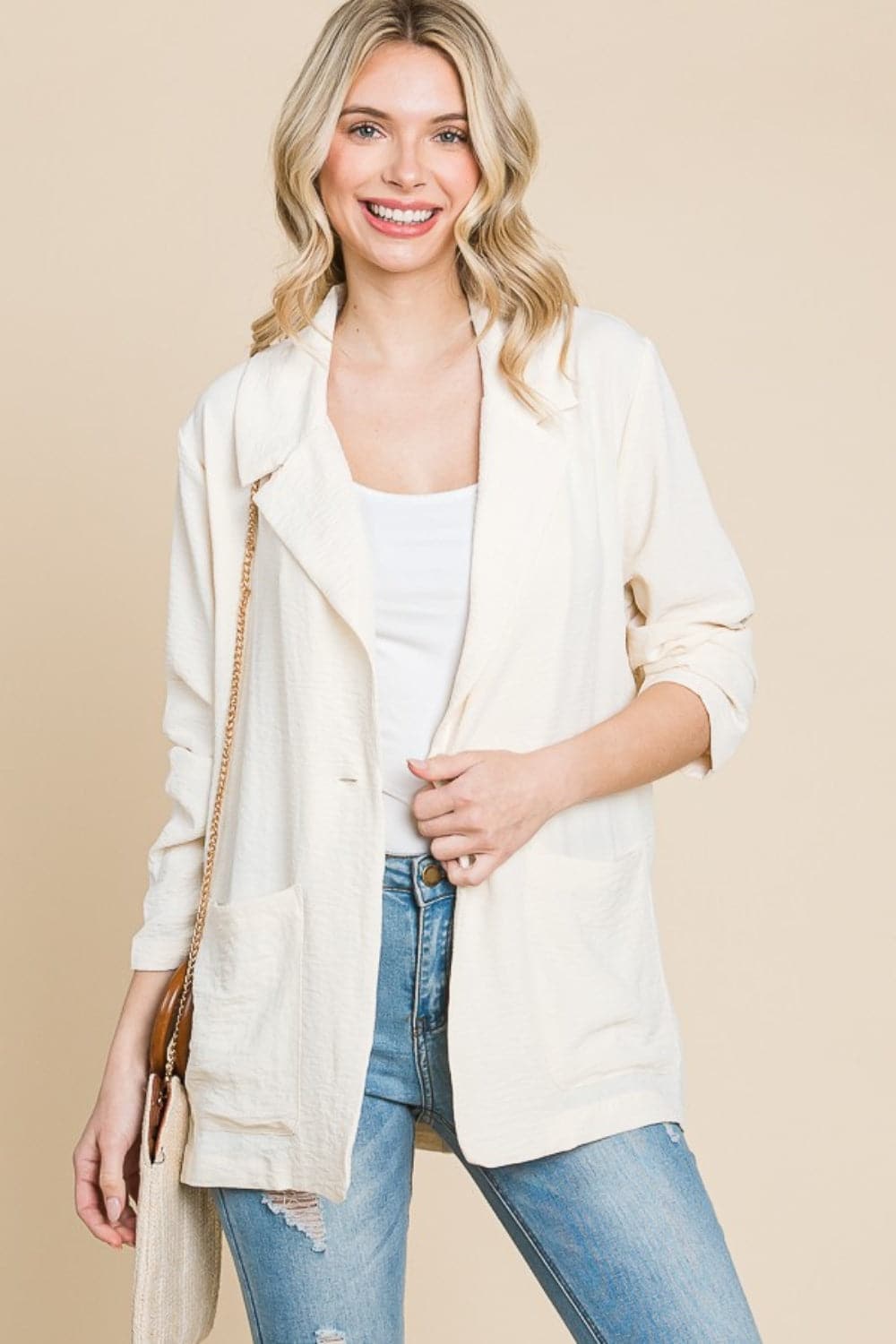 Culture Code One Button Long Sleeve Blazer with Pockets.