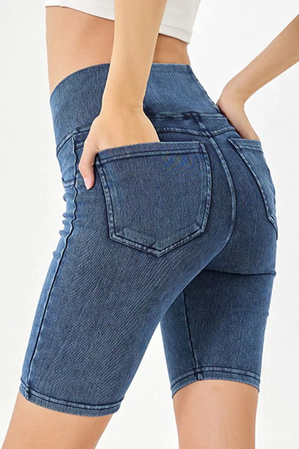 Basic Bae Asymmetrical Waist Denim Shorts with Pockets - Love Salve