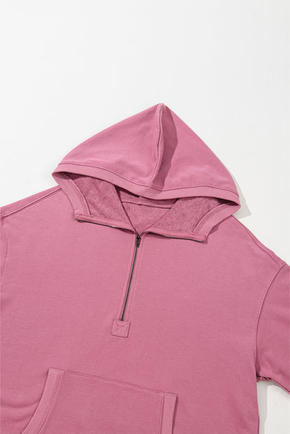 Valerian Solid Kangaroo Pocket Half Zipper Oversized Hoodie