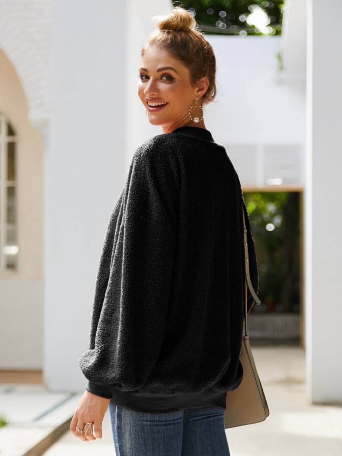 Mock Neck Dropped Shoulder Sweatshirt.