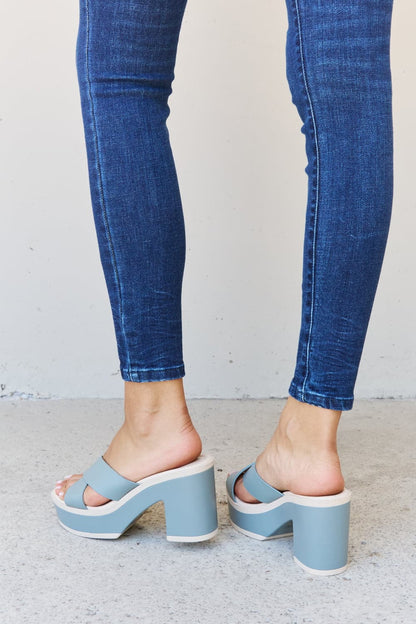 Weeboo Cherish The Moments Contrast Platform Sandals in Misty Blue.