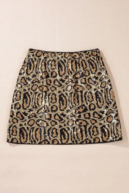 Sparkling leopard print sequin mini skirt