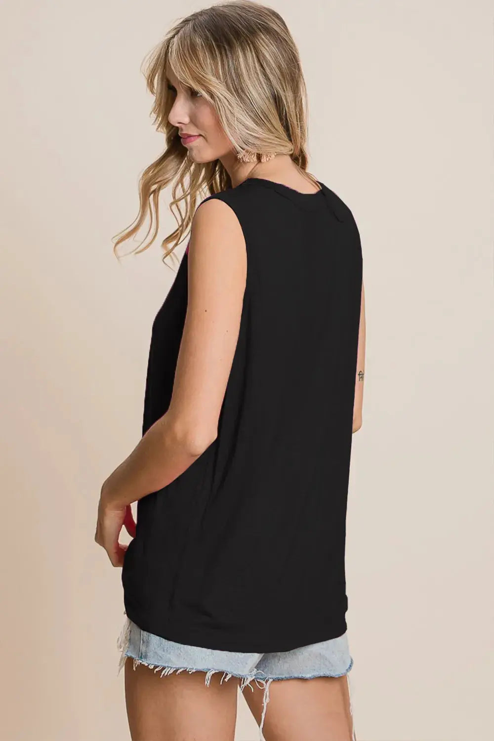 BiBi Cutout Round Neck Sleeveless Top - Love Salve 