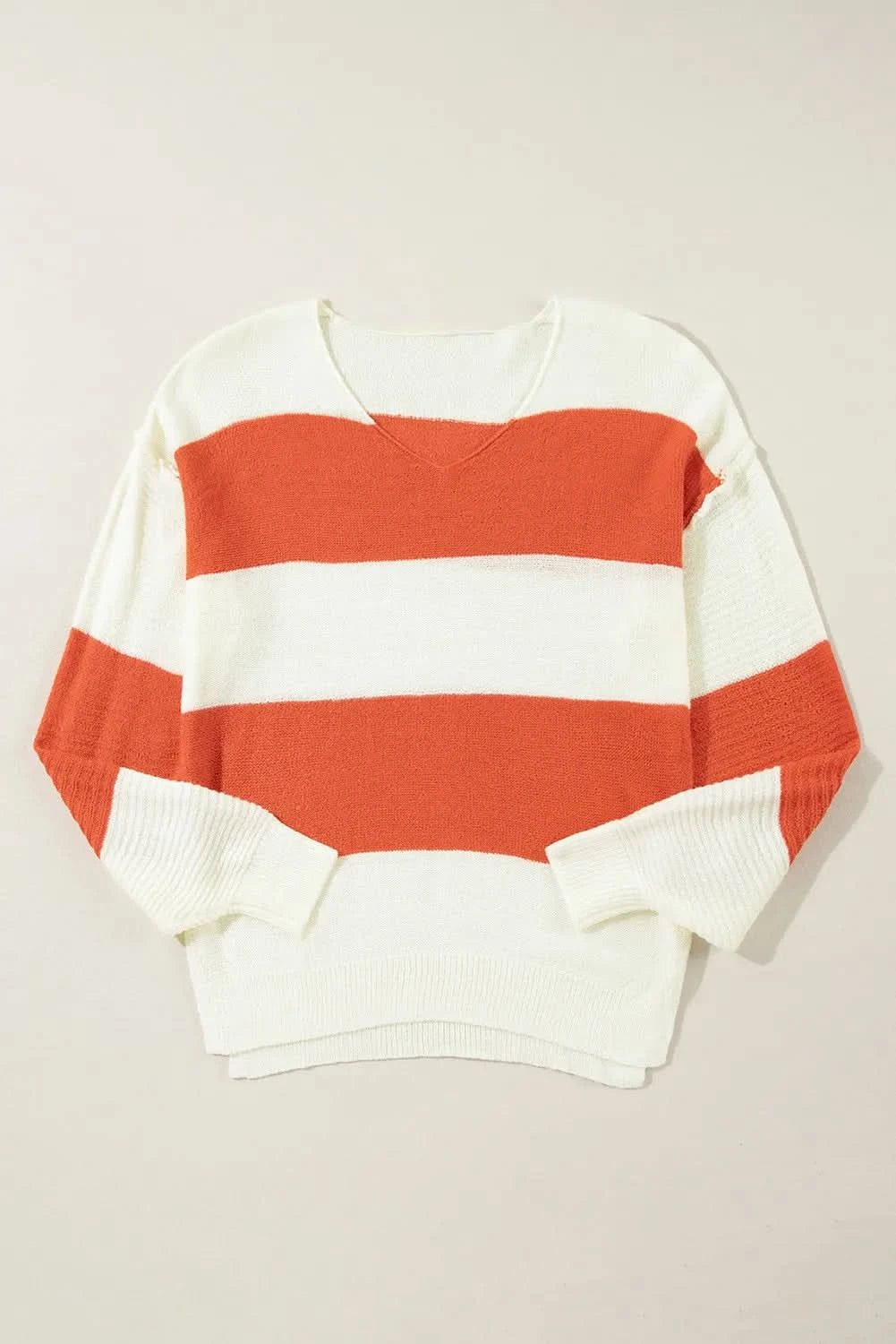 Vibrant color block V-neck sweater with dropped shoulders