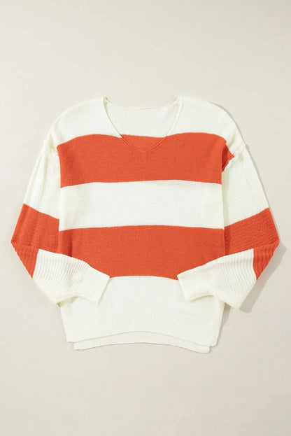 Vibrant color block V-neck sweater with dropped shoulders