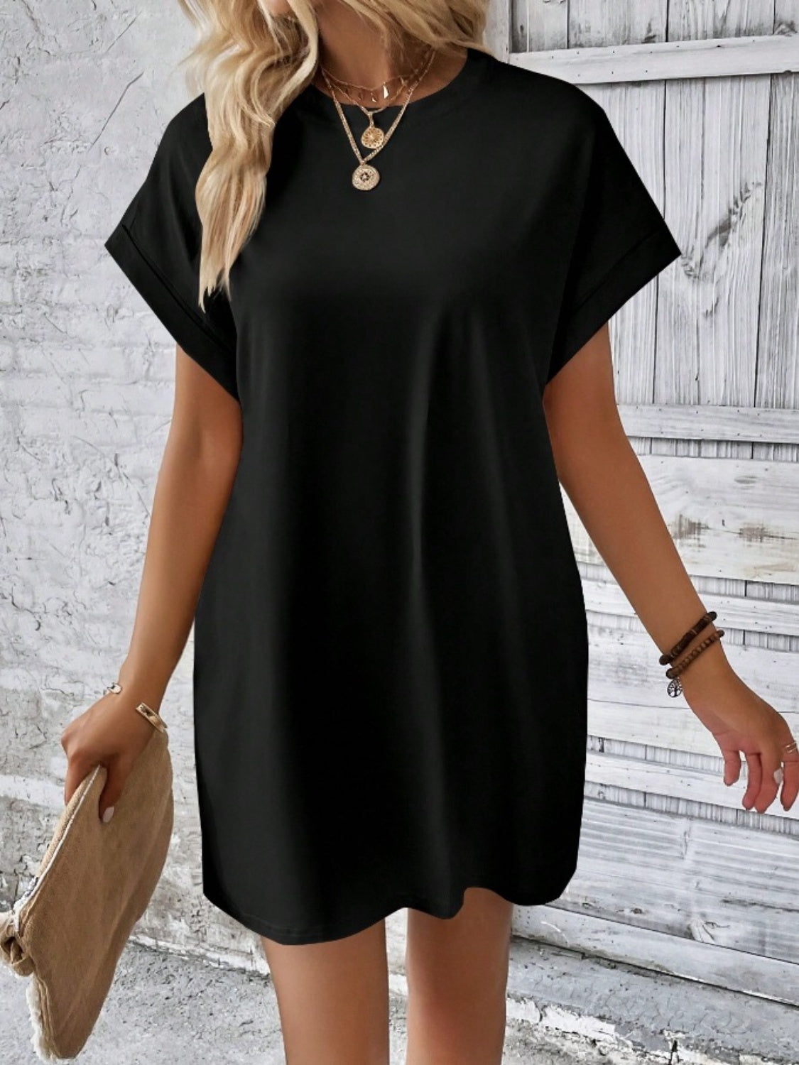 Pocketed Round Neck Short Sleeve Dress Coco’s Tee Boutique