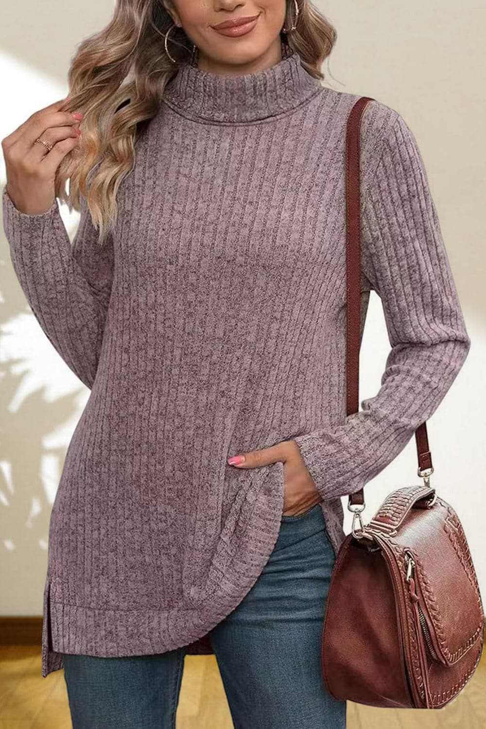Chic high-low turtleneck top - Love Salve 