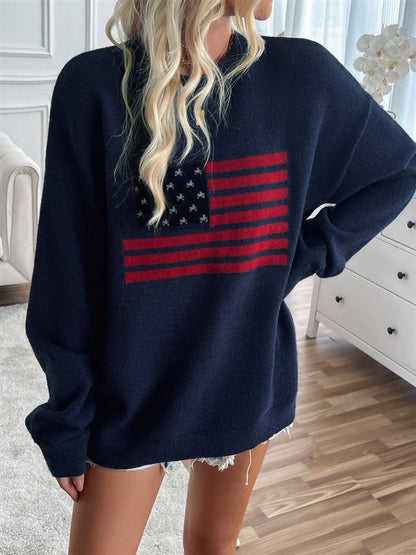 Round neck us flag knit top