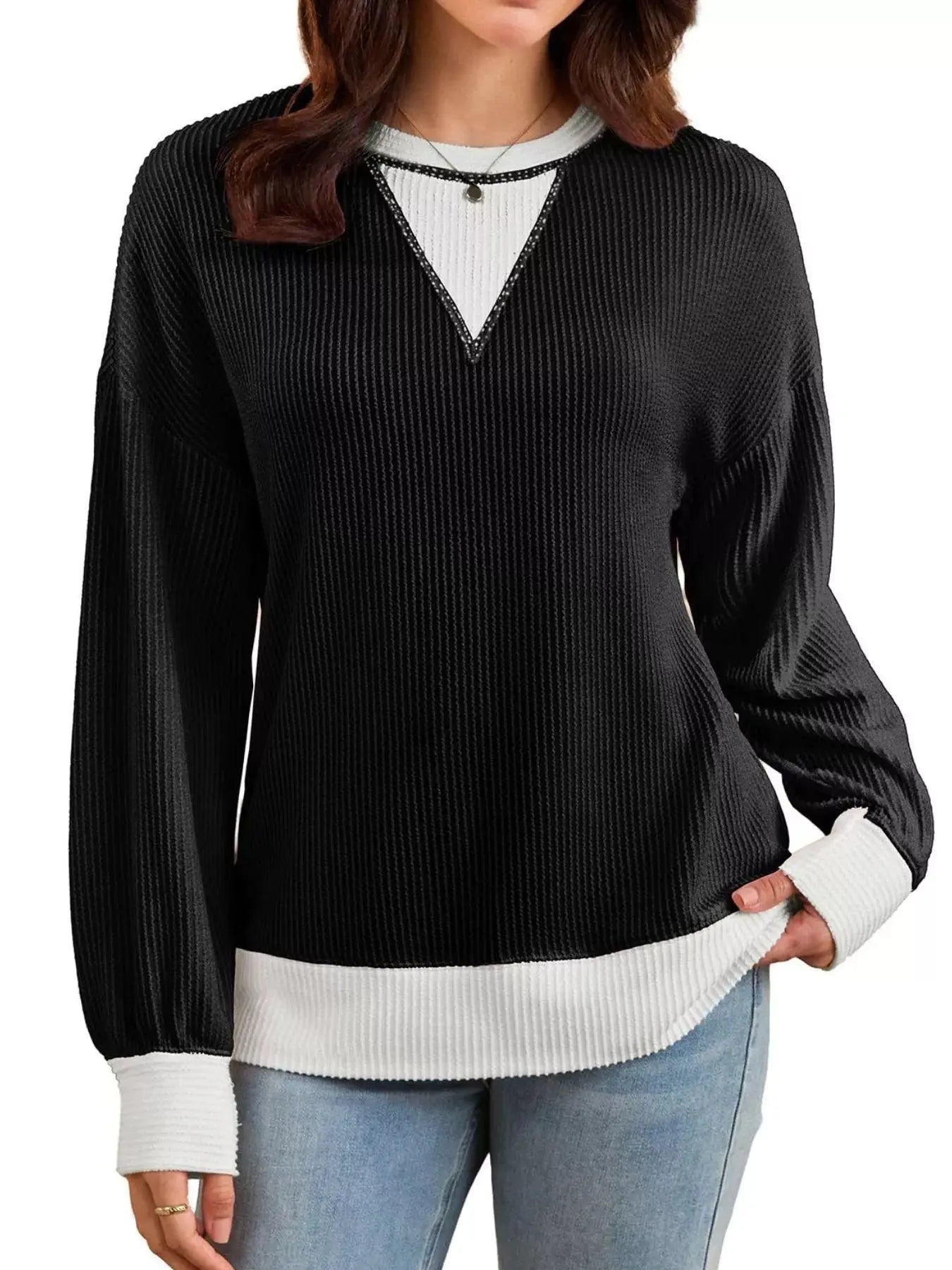 Contrast Dropped Shoulder Sweatshirt Simply Love