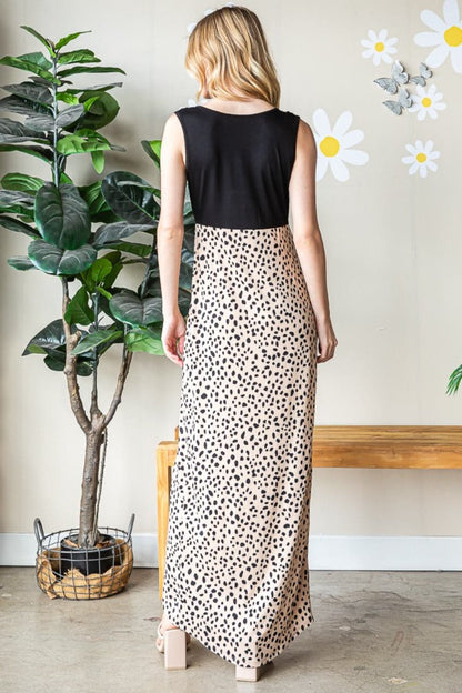 Heimish Full Size Slit Animal Print V-Neck Wide Strap Dress.