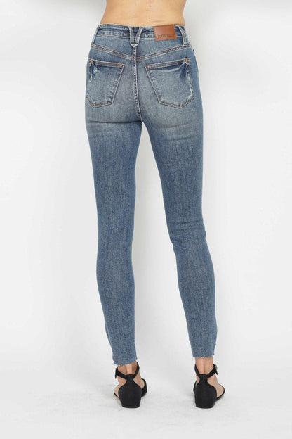 Judy Blue Full Size Tummy Control Vintage Wash Hem Destroy Skinny Jeans.