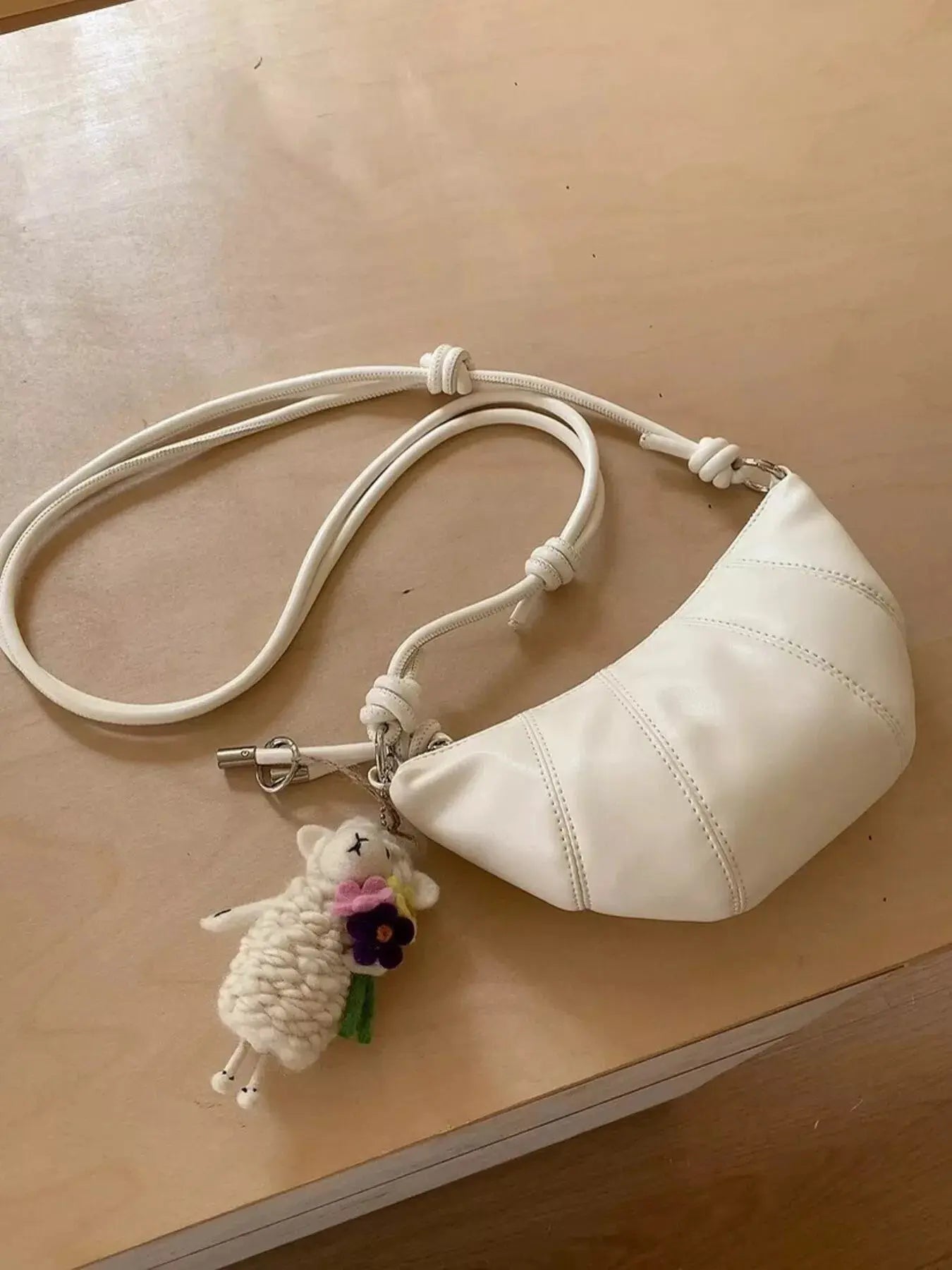 Croissant Shaped Mini Crossbody Bag PU Leather Imported Simply Love