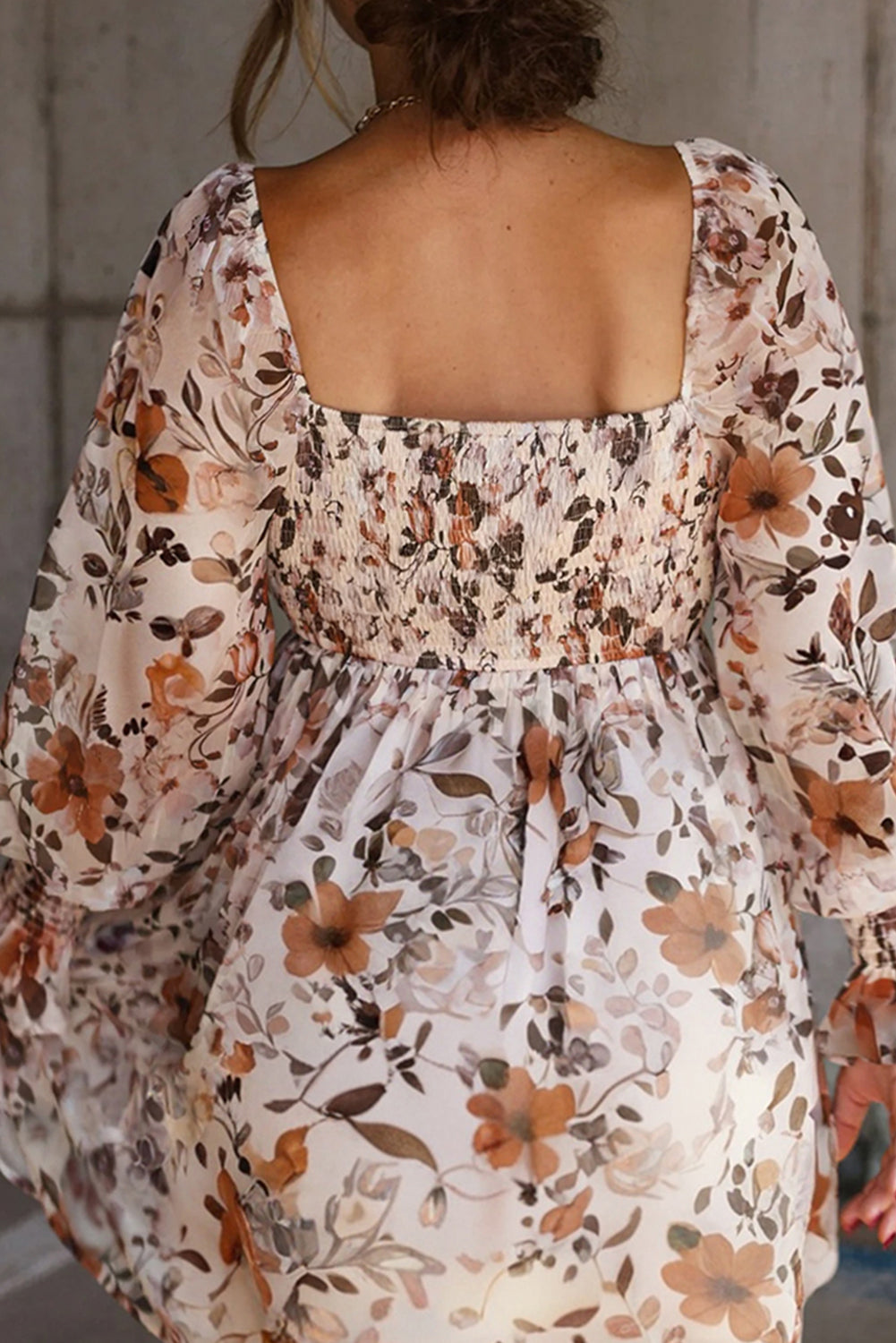 White Floral Print Sweetheart Neck Long Sleeve Mini Dress Dear-Lover Dropshipping