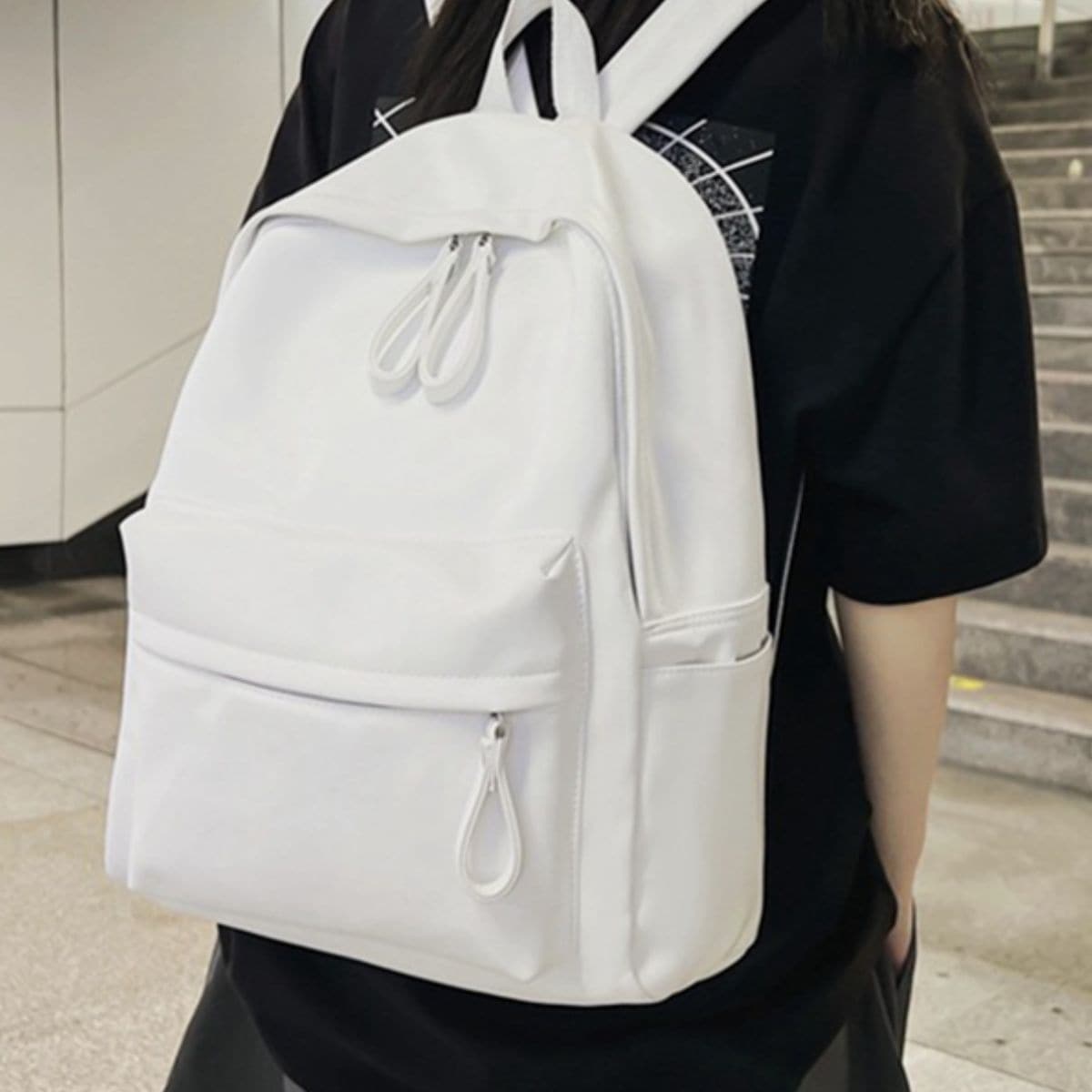 PU Leather Zip Backpack Bag.