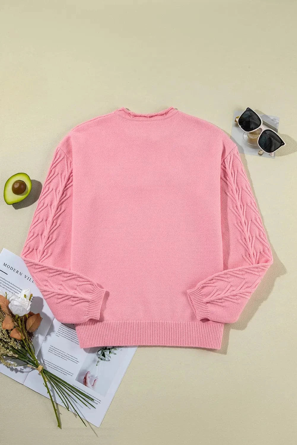 Notched Long Sleeve Sweater.