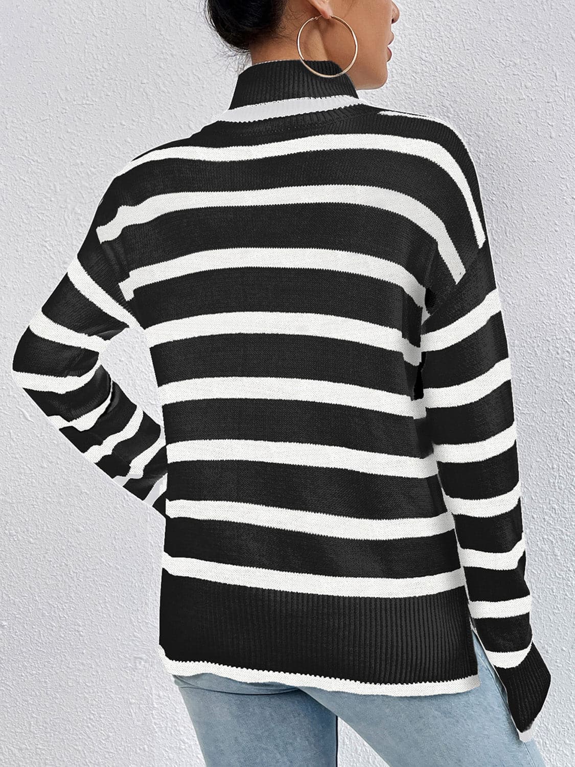 Striped Turtleneck Long Sleeve Sweater.