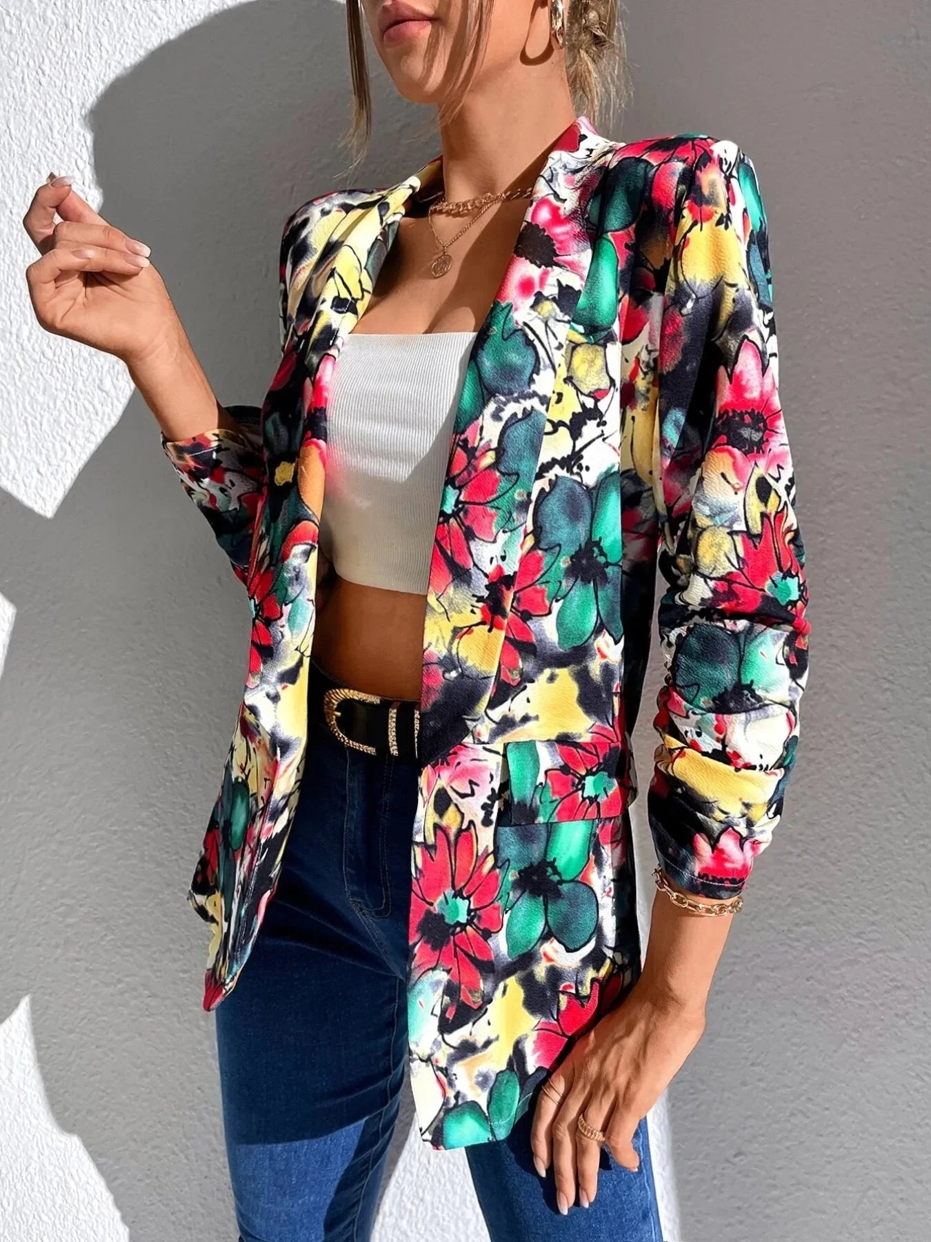 Bold & Blooming Open Front Floral Blazer Coco’s Tee Boutique