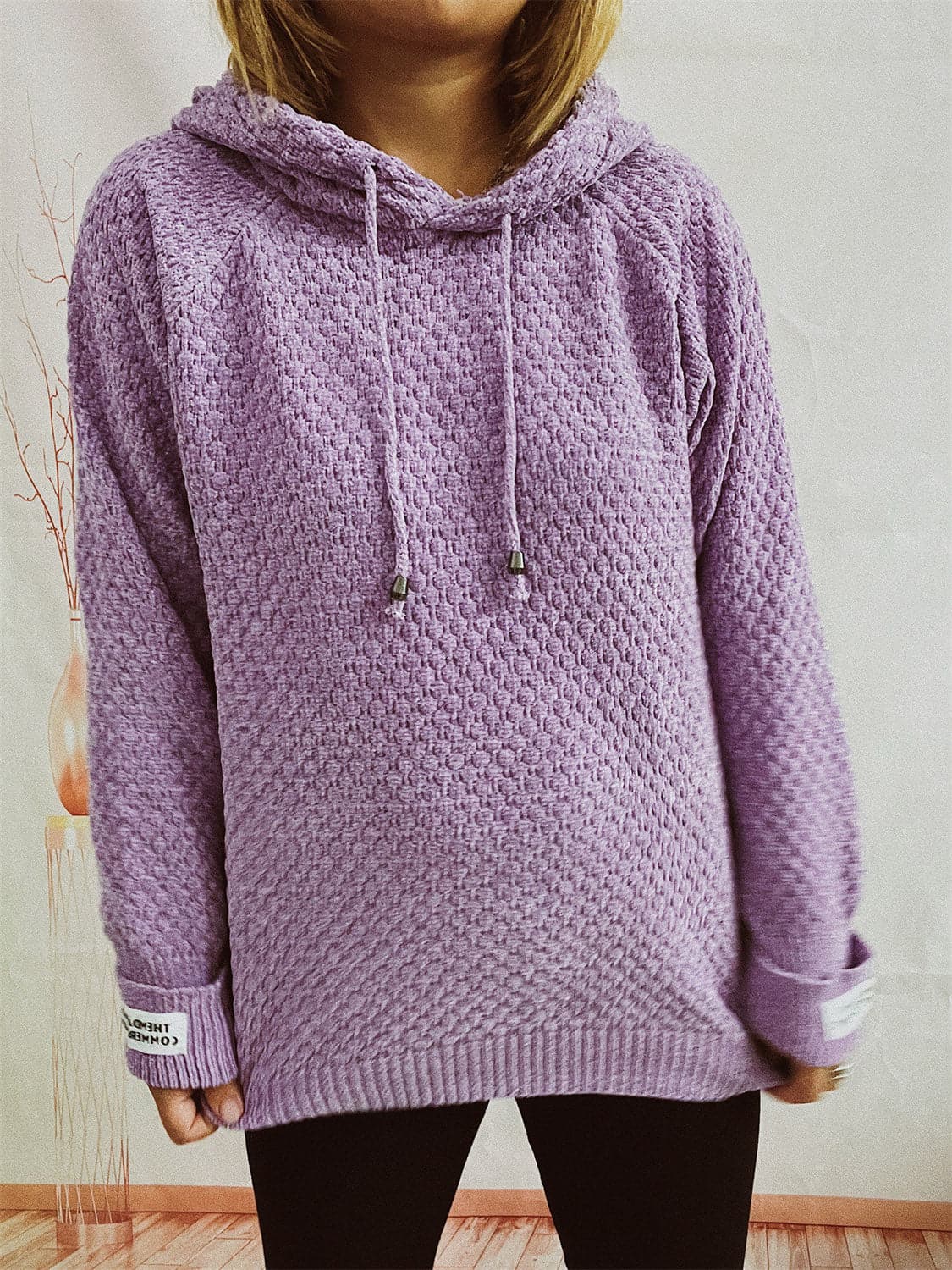 Drawstring Long Sleeve  Hooded Sweater.